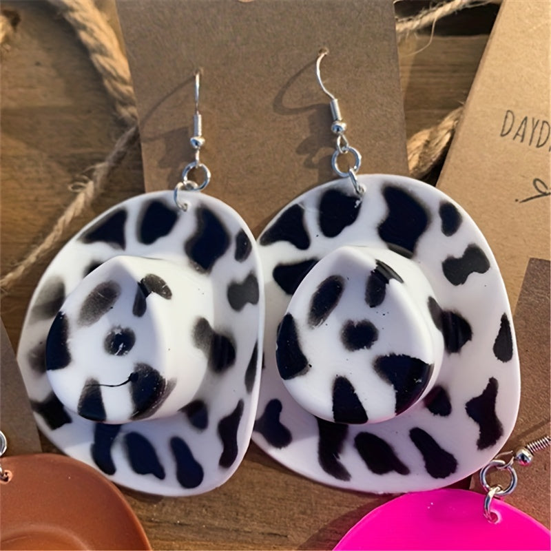 1 paire de boucles d'oreilles pendantes fantaisie en forme de chapeau de cowboy disco - Bijoux fantaisie amusants pour filles et femmes - Idée cadeau unique pour anniversaire, Noël ou toute autre célébration