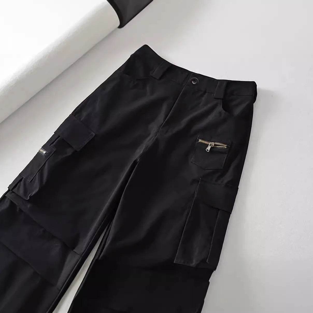 Retro High Waist Multi-pocket Cargo Pants Women