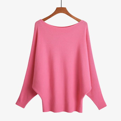 Women’s Halter Neck Batwing Knit Pullover Top – Stretchy Relaxed-Fit Casual Sweater