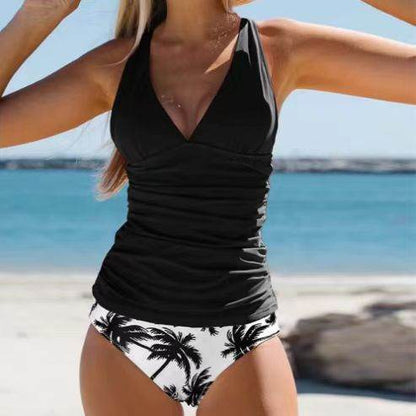 Bikini Beach Print Suspender Swimsuit Suit