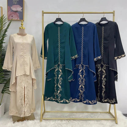 Exquisite Embroidered Middle East Abaya Skirt Suit Arab2 piece set