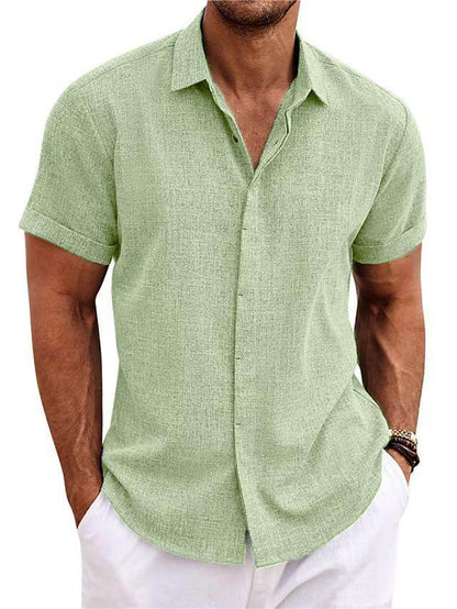 Men's Solid Color Loose Linen Short-sleeved shirt