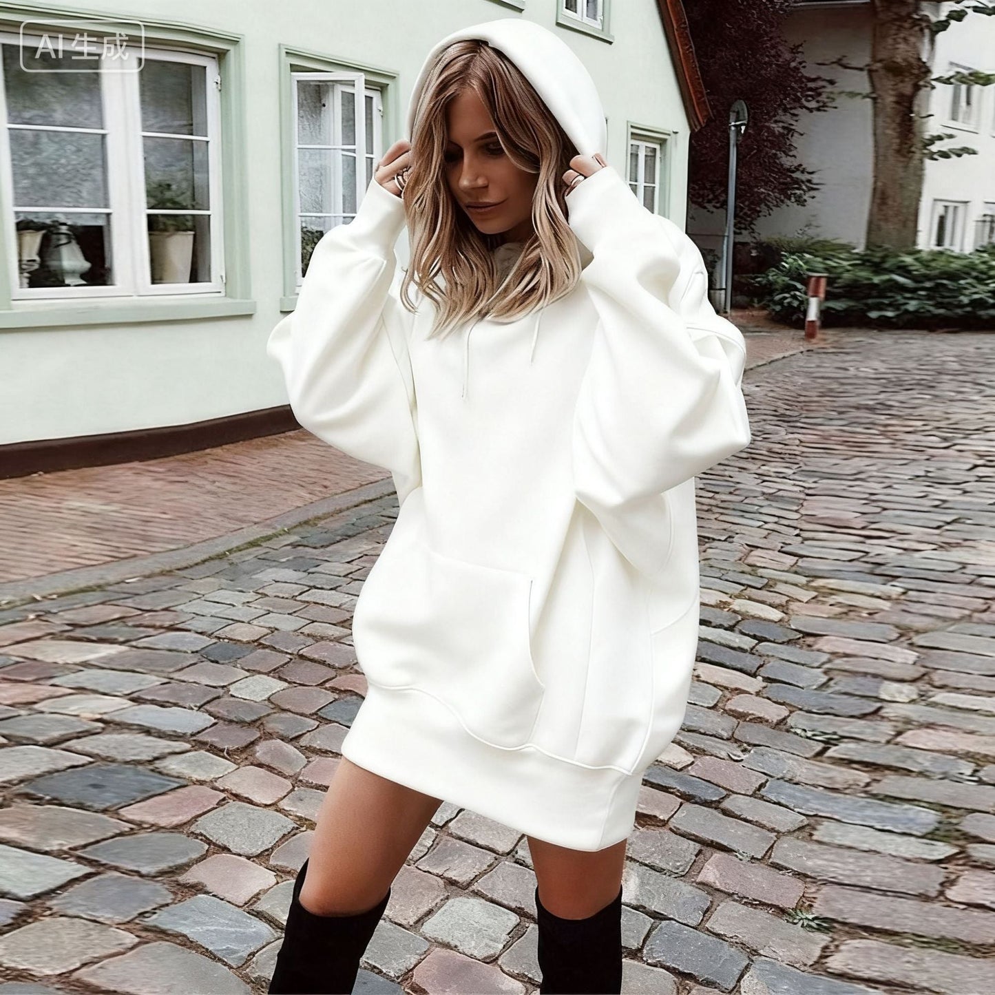 Women’s Solid Color Fleece Hoodie – Loose-Fit Pullover Hooded Sweatshirt