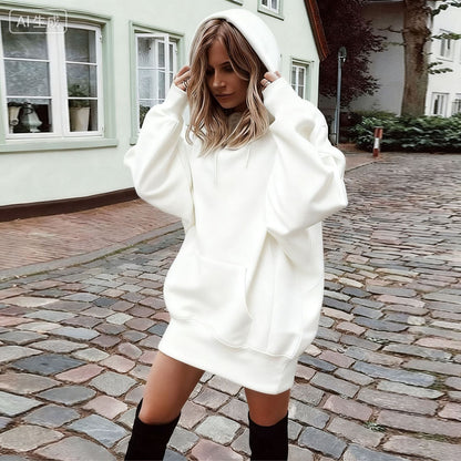 Women’s Solid Color Fleece Hoodie – Loose-Fit Pullover Hooded Sweatshirt