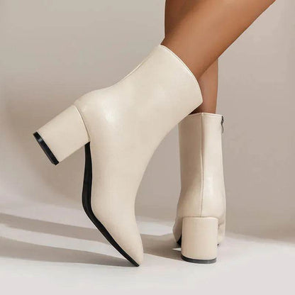Winter Chunky Heel Pointed Toe Boots With Side Zipper Fashion Mid-calf Boot For Women Shoes