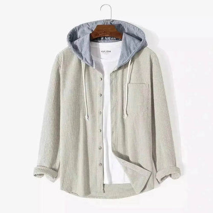 Men's Autumn And Button down Waffle Hoodie Cardigan