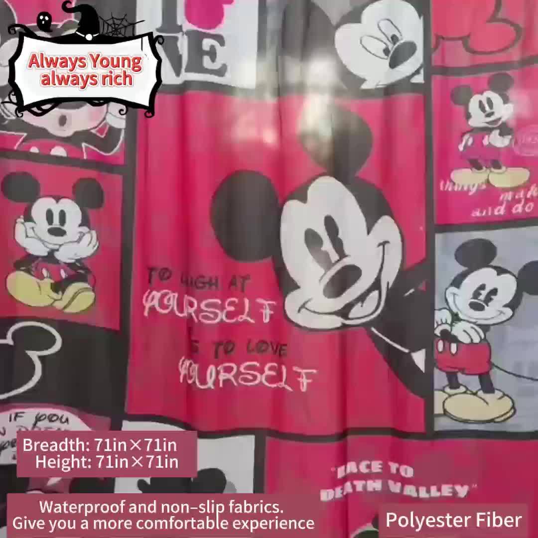 4pcs Disney Mickey Mouse Deluxe Shower Curtain Set - Waterproof, Machine Washable, Non-Slip Bathroom Accessories with 12 Hooks, U-Shaped Toilet Rug, and Toilet Lid Cover for a Fun and Safe Bathing Experience