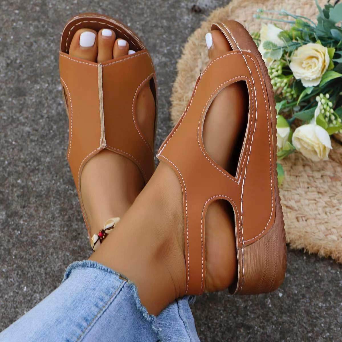 Nouvelles sandales compensées d'été avec bande élastique, chaussures décontractées à bout ouvert pour femmes