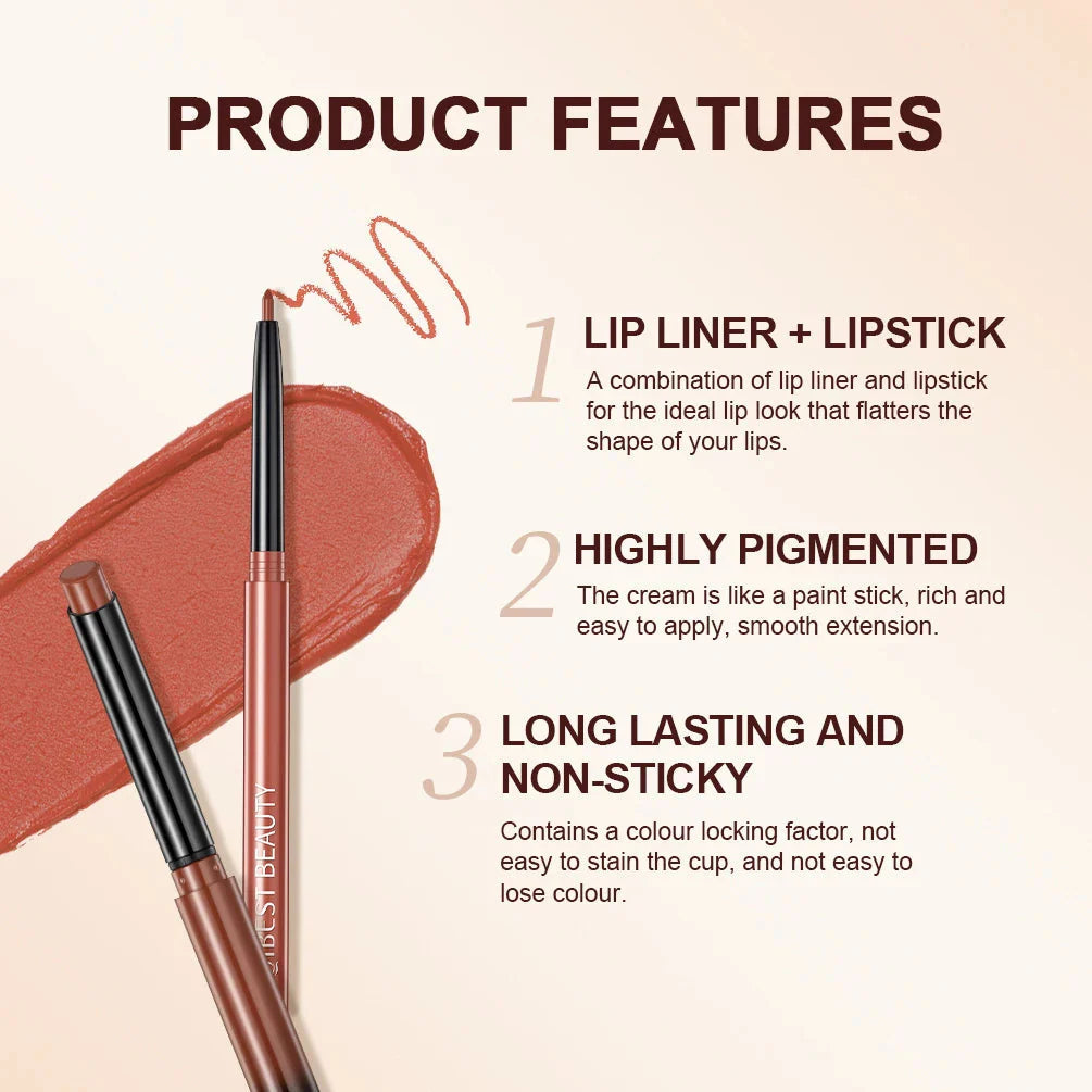 QIBEST Lipstick Pencil Waterproof Sexy Red Nude Purple Matte Tint Lipstick Lasting Lip Liner Pen Longlasting Makeup Cosmetics