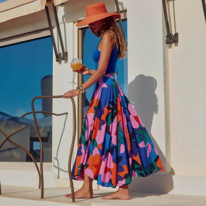 Elegant Fashion Vintage floral Bohemian Pleated Maxi Skirt