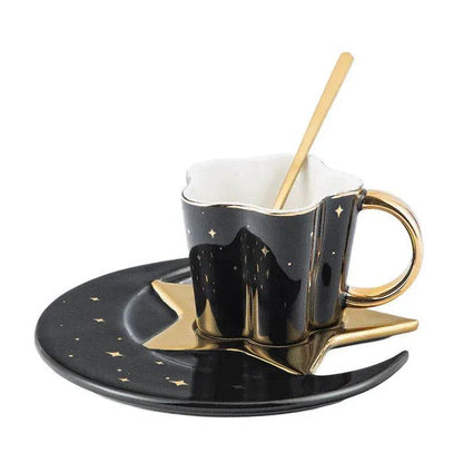 4pc set Creative Porcelain Ceramic Coffee Cup With Star And Moon Saucer