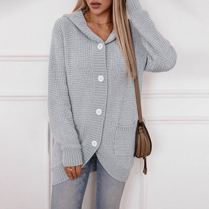 Women's Hooded Loose-Fit Mid-Length Knit Sweater