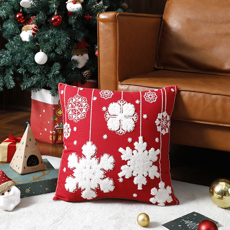 Holiday Reindeer Throw Pillow Cover – Cartoon Elk Embroidered Cushion Case for Sofa & Home