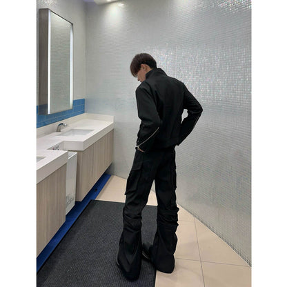 Large Pocket Pleated Black Y2K Cargo Pants Men