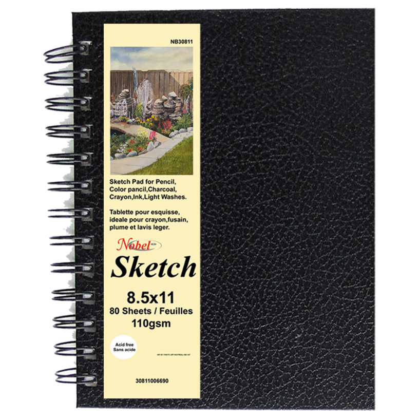 Spiral-bound Sketchbook with Black Faux Leather Cover, 110gsm