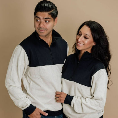 Adult Unisex Bamboo Fleece Half Zip | Ash W Black