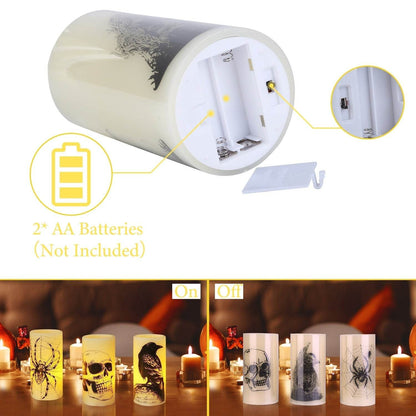 Lot de 3 bougies sans flamme d'Halloween avec minuterie, fonctionnant sur piles, lumières orange chaudes pour la décoration de fête d'Halloween.