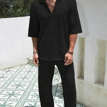 Men's Casual summer 2 piece Pant sets Short sleeved Top and Straight leg pant