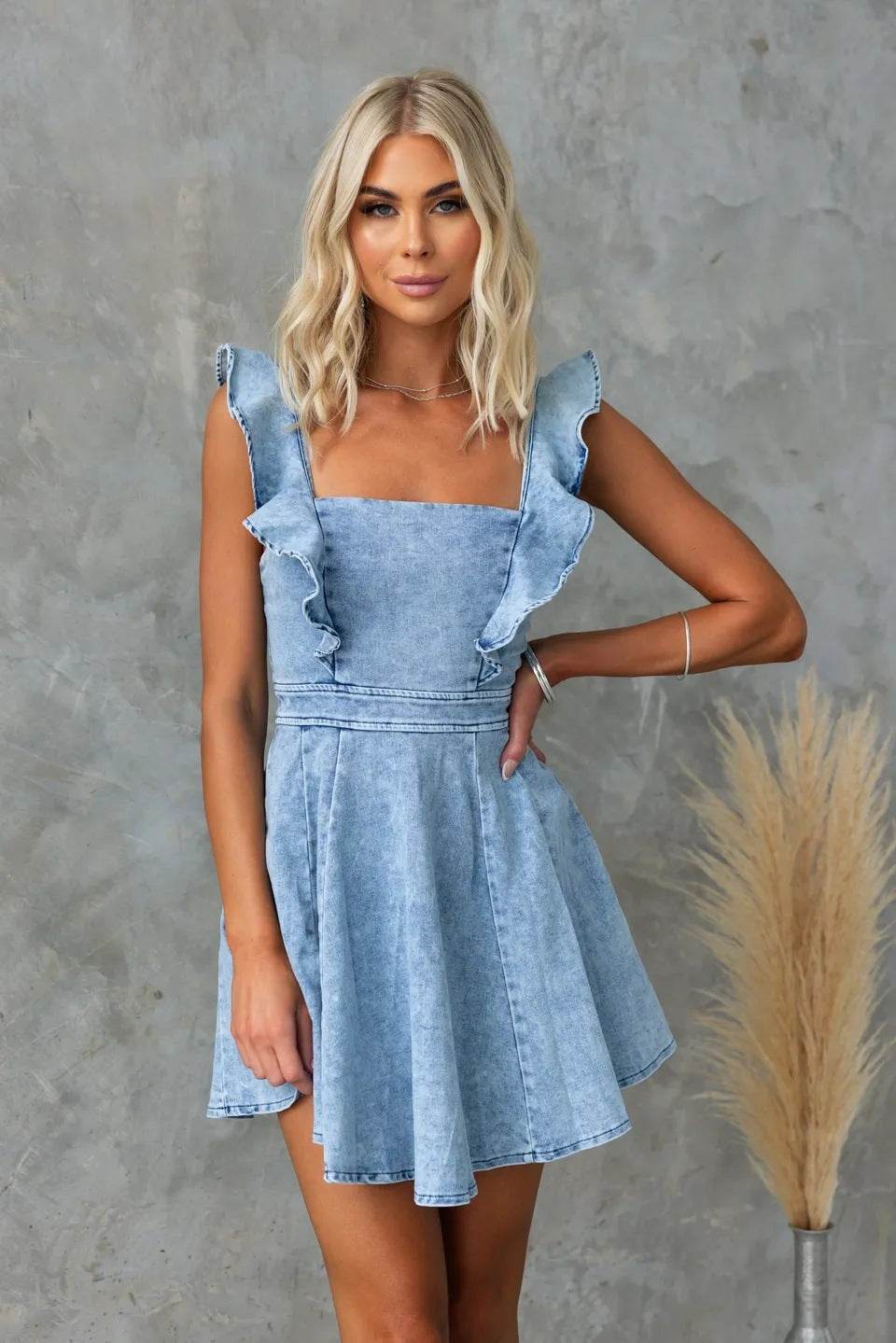 Robe mini évasée en jean décontractée pour femme