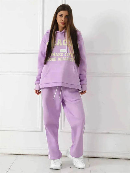 Fashion Casual joggers and hoodie set women's