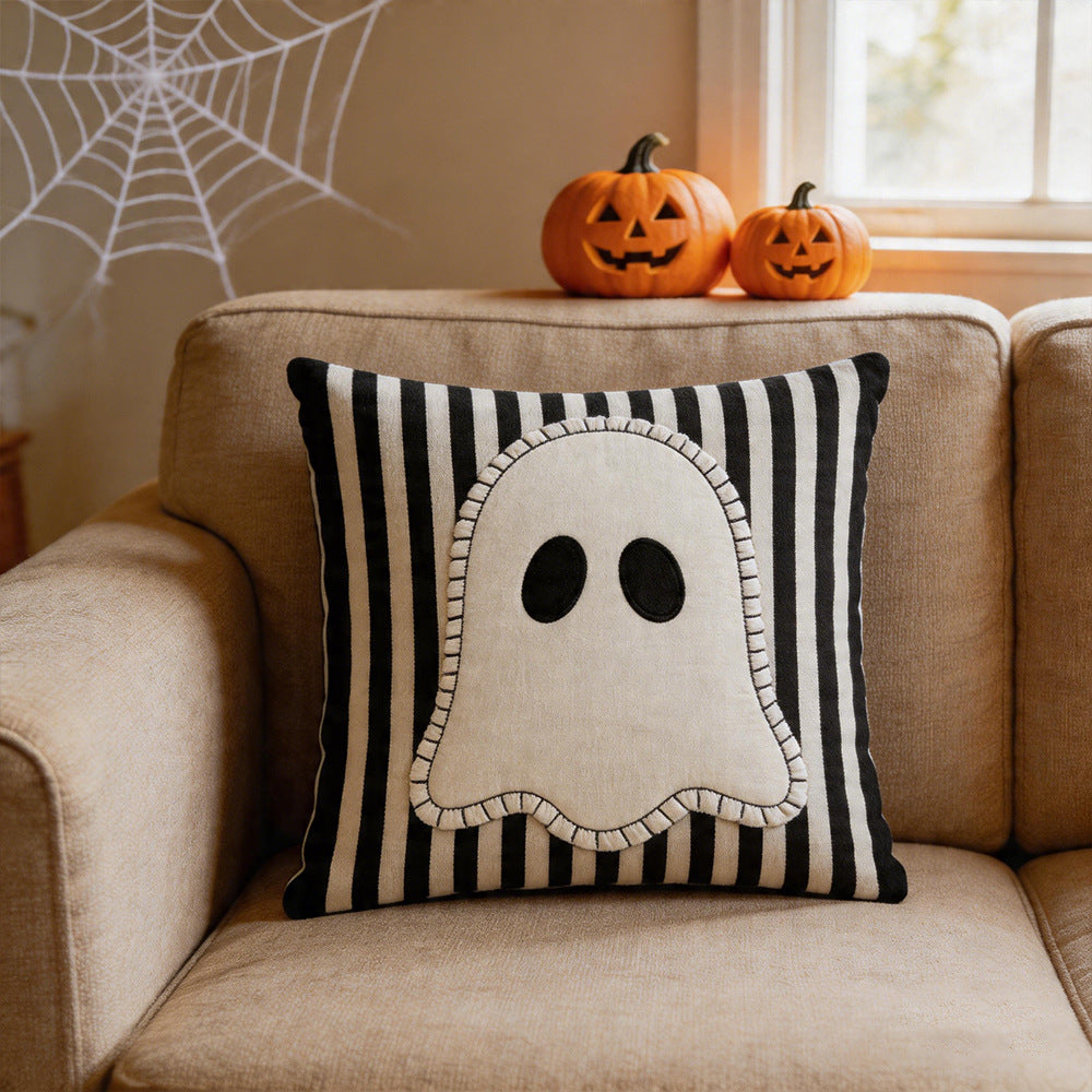 Halloween Funny Ghost Throw Pillow Cover – Decorative 45 x 45 cm Cushion Cover for Sofa, Couch & Home Décor