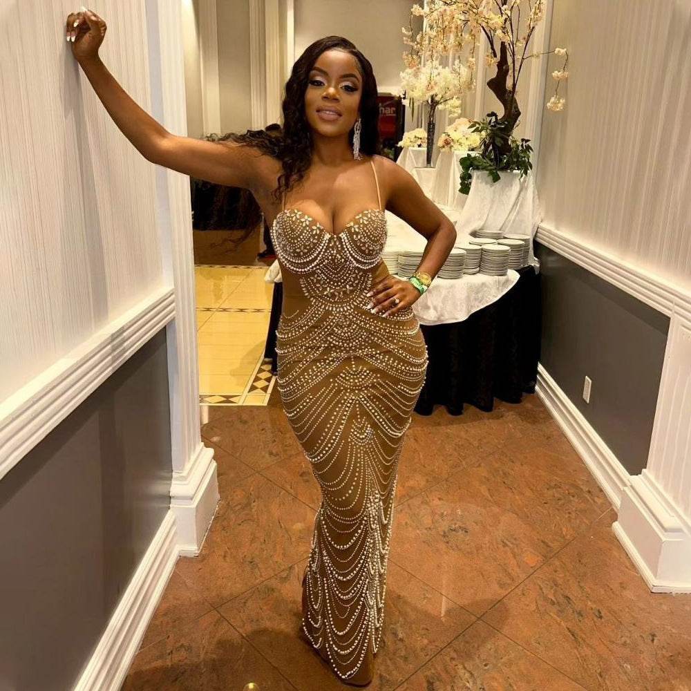 Sleeveless Beaded Long Party dress