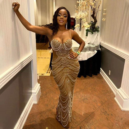 Sleeveless Beaded Long Party dress