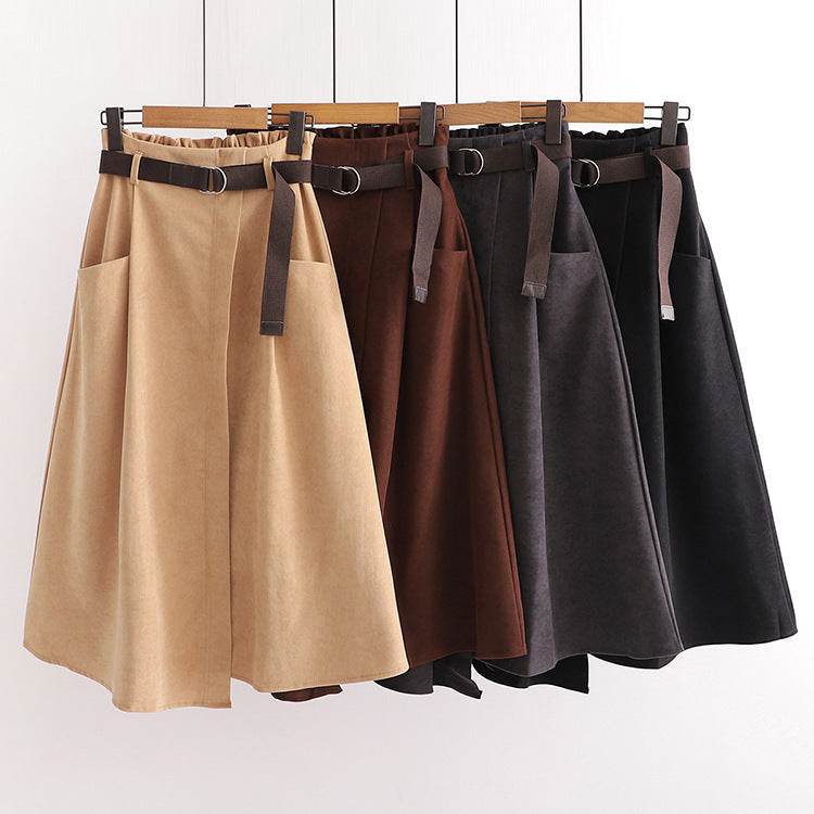 Solid Color Leisure Artistic Pocket High Waist Irregular flared Midi Skirt for work women