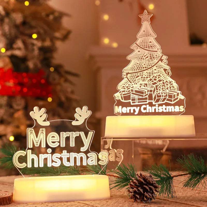 Décoration de Noël Lampe 3D Acrylique LED Veilleuses Nouvel An Saint-Valentin Cadeau de Noël pour Enfants Ornements de Noël