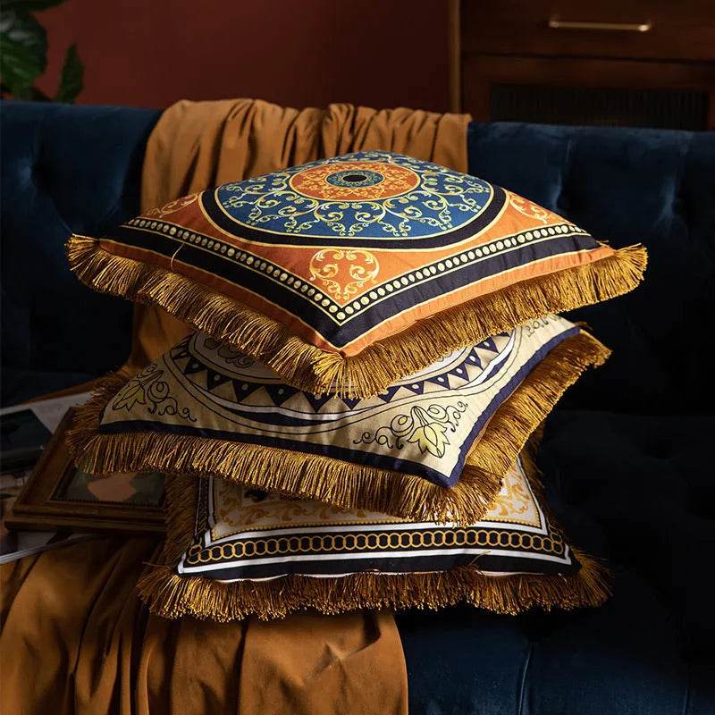 Pillow Sofa High-grade Sense Tassel Light Luxury style-gold rimmed Pillows