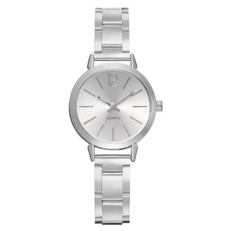 2pcs Narrow Strap Steel Strap Bracelet and  Quartz Watch women