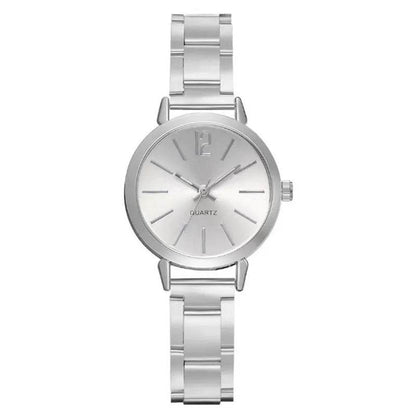 2pcs Narrow Strap Steel Strap Bracelet and  Quartz Watch women