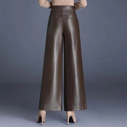 High Waist Thick Loose Big Leg Straight All-matching Wide Leg Leather trouser Pants For Women