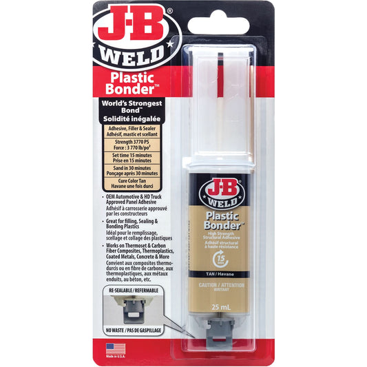 Plastic Bonder Adhesive, 25 ml, Syringe, Two-Part, Tan