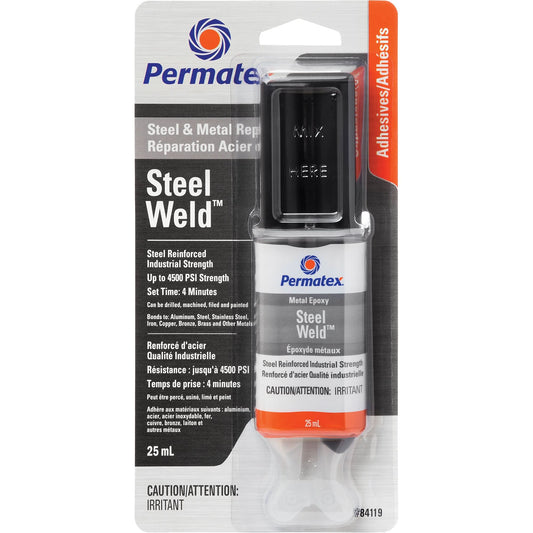 Steel Weld™ Epoxy, 25 ml, Seringue, Deux composants, Gris