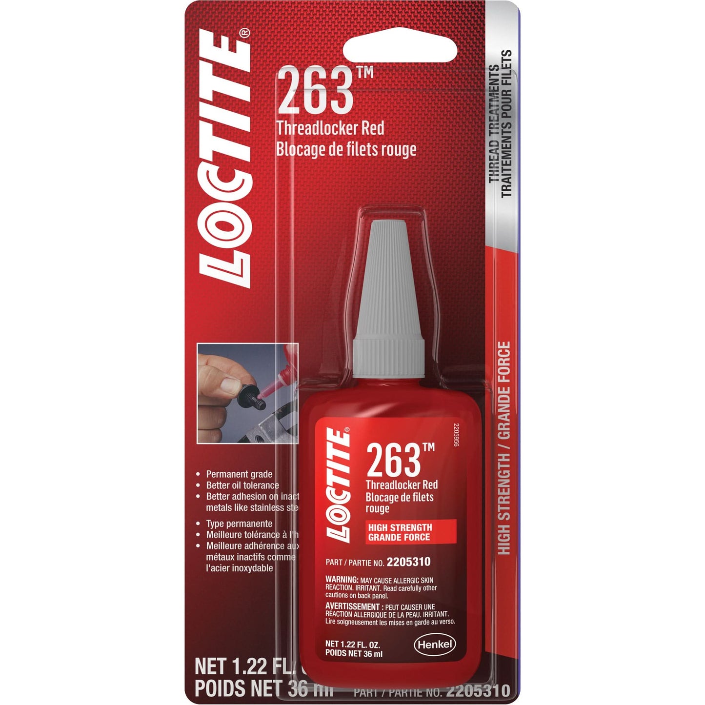263 Threadlocker, Red, High, 36 ml, Bottle