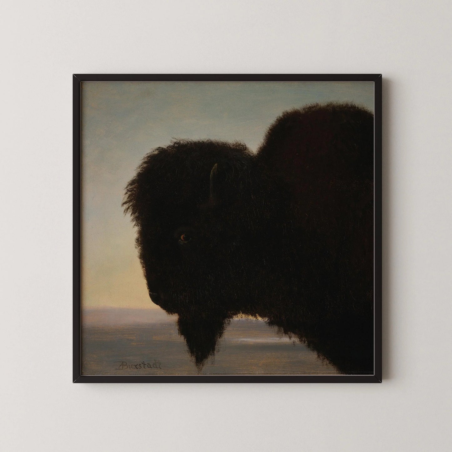 Albert Bierstadt - Bison | Peinture vintage célèbre (disponible encadrée à la main ou non encadrée) 1x1