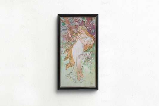 Alphonse Mucha - Les Saisons (Spring/Printemps) | Vintage Narrow Vertical Art (available handframed or unframed) 2x1