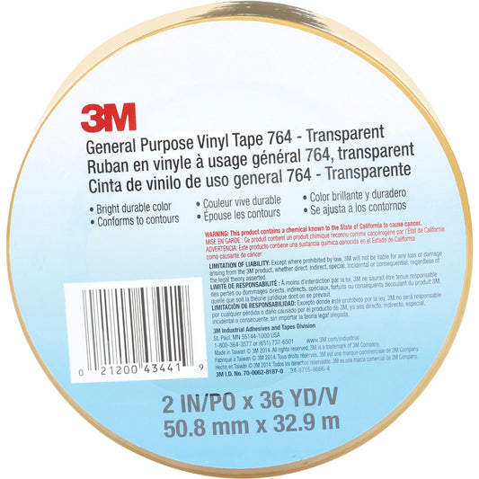 764 General-Purpose Vinyl Tape, 50.8 mm (2") W x 32.9 m (108') L, 5 mils, Clear