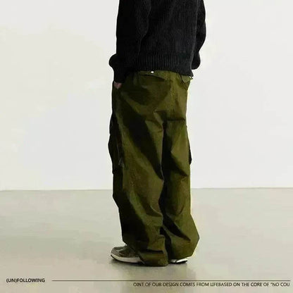 American Retro Loose Side Pocket Wide-leg Cargo Pant for men