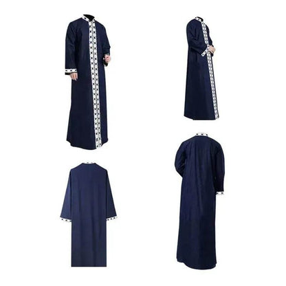 Fashionable and Elegant Arab  Long Sleeved Solid Color Casual Robe Moroccan Men's Jalabiya
