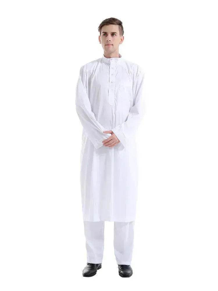 Fashionable and Elegant Arab  Two-piece Solid Color Men's Robe Moroccan Men's Jalabiya
