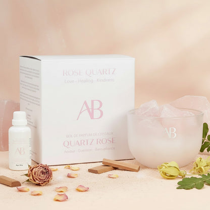 Coupe parfumée en cristal de quartz rose avec senteur Bois de Santal et Amour Nourrissant par Aromabotanical
