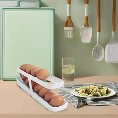 Automatic Scrolling Egg Rack Holder Storage Box Egg Basket Container Organizer Rolldown Refrigerator Egg Dispenser For Kitchen Gadgets