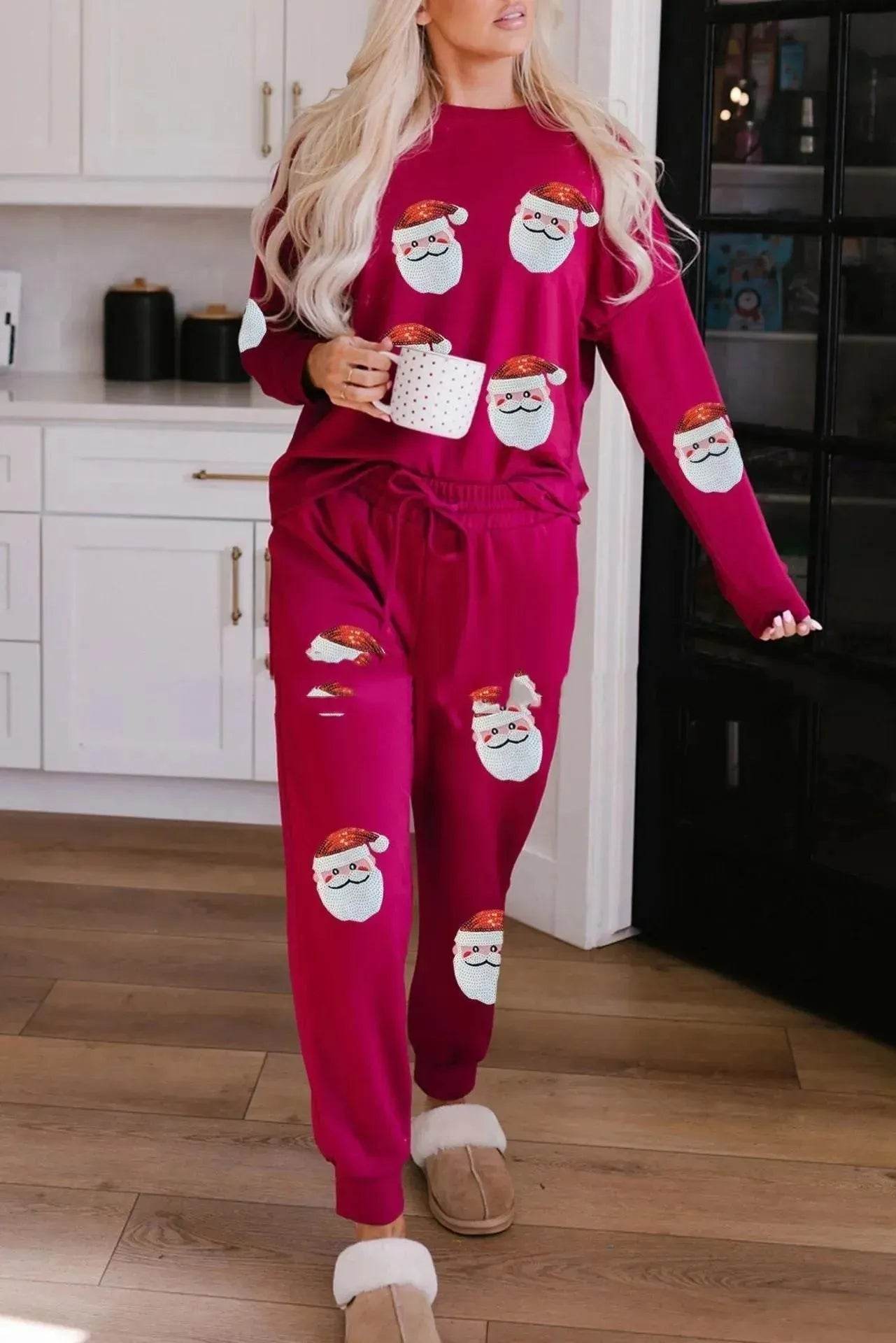 Women's Christmas sweatsuit Sequins Long Sleeve Pants Two-piece Set Fashion Casual Set