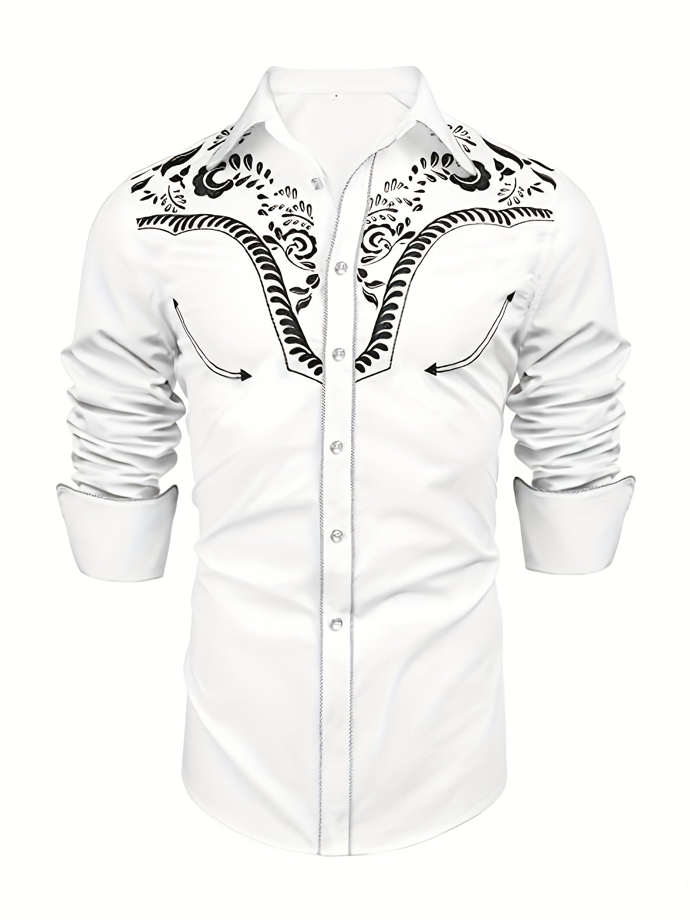Western Cowboy Chic Long Sleeve Embroidered Shirt - Soft Cotton Blend, Elegant Design, Casual Style for Spring Fall Vacation Resort Wear - Men's Shirt for Outdoor Activities, Travel, and Leisure