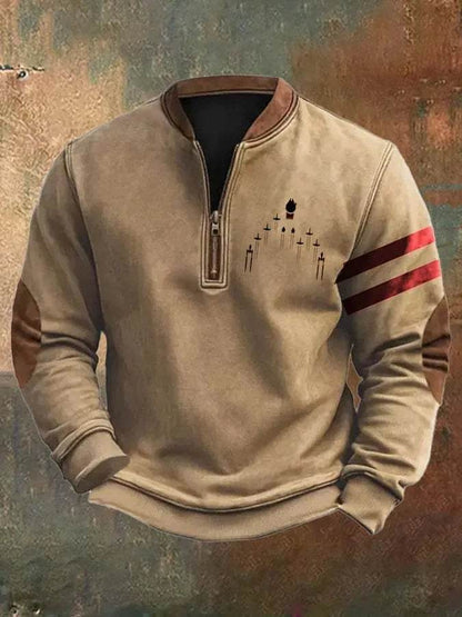 Casual 3D Digital Printing Stand Collar Men's Street Quarter Zip Sweatshirt top