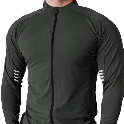 Muscle Fit Long Sleeve Zip Up Quick Drying Sport Workout Gym T-shirt for Men