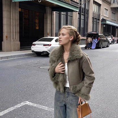 Women’s Leather & Fur-Lined Biker Jacket – Short Suede-Lined Motorcycle Coat