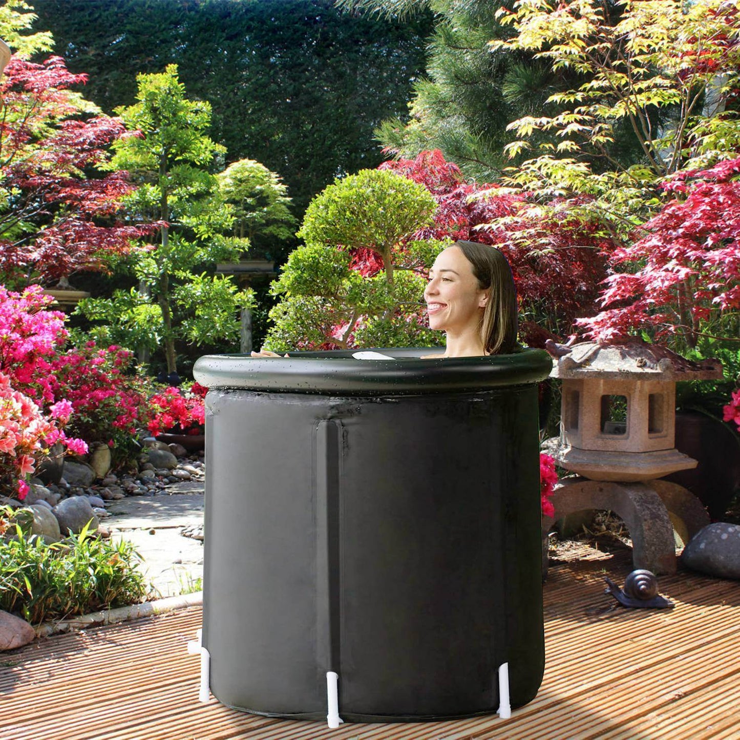 1Pc 97Gal Large Size Ice BathTub With Cover For Adults Athletes Recovery Cold Water Therapy Outdoor Portable Cold Plunge Tub 660LBS Load Capacity 33.46x33.46x29.52in